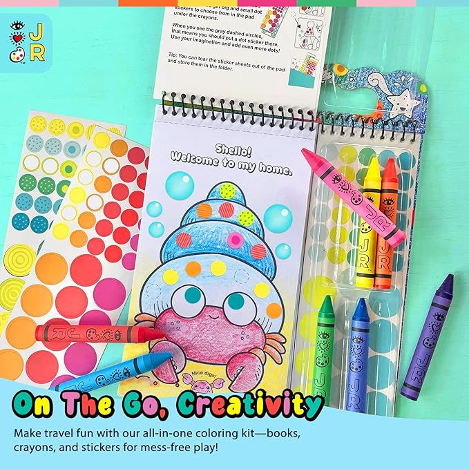 Bright Stripes Travel Art Kit for Kids Ages 3+ | Going Dotty Ocean Theme | Compact Coloring Set with Crayons, Stickers & Activity Book | Fun, Mess-Free Crafts for Toddlers and Preschoolers