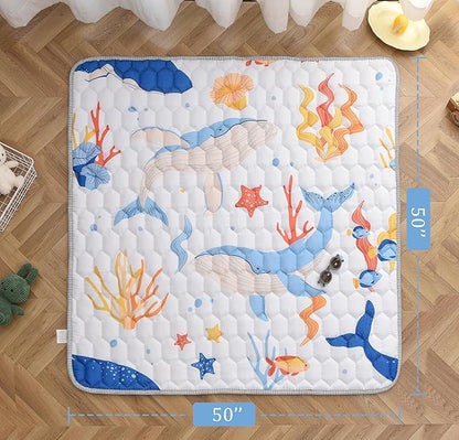 Baby Play Mat 50x50 Inch, Thickened Soft Floor Mat for Playpen, Machine Washable Foam Crawling Mat with Non-Slip Bottom for Babies and Toddlers, Foldable Padded Playmat