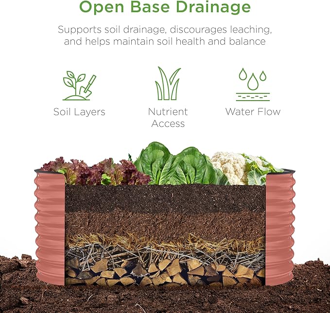 Best Choice Products 4x2x2ft Outdoor Metal Raised Garden Bed, Oval Deep Root Planter Box for Vegetables, Flowers, Herbs, and Succulents w/ 101 Gallon Capacity, Rubber Edge Guard - Terracotta