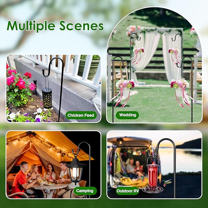 XDW-GIFTS Bird Feeder Pole for Outdoor, 92 Inch Shepherds Hooks Heavy Duty Garden Pole for Hanging Plant Basket, Solar Light Lanterns, Garden Plant Hanger Stands with 5 Base Prongs