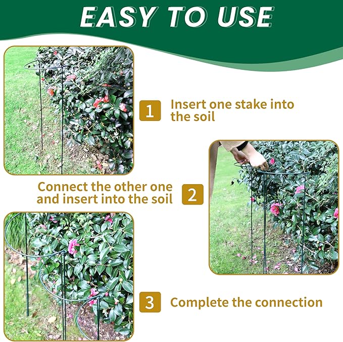 TCBWFY 14" Dx32 H Plant Supports Stakes for Large Heavy Plants,6 Pack Peony Supports,Heavy Duty 5mm Wire Peony Cages,Interlock Garden Supports Ring Border Support,Plant Support Cage for Rose Flower