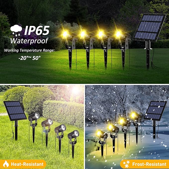 T-SUN Solar Spotlights, 4-in-1 Solar Landscape Spot Lights Outdoor Waterproof Auto ON/Off 5W Separate Solar Panel LED Lights, Solar Lights for Garden, Yard, Driveway, Pool Area(Warm White-3000K)