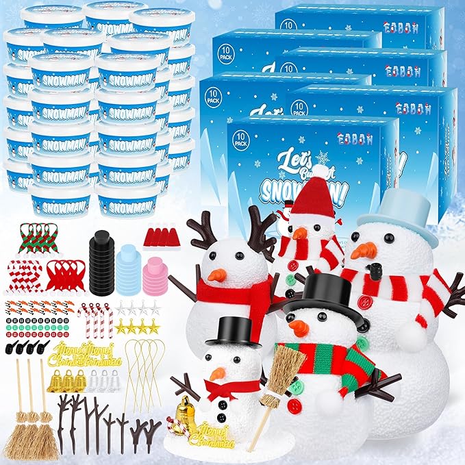 60 Pack Snowman Kit, Christmas Crafts for Kids DIY Kit Bulk, Build a Snowman Set Indoor Decor, Christmas Creative Air Dry Modeling Clay, Xmas Activities Family School Party Snowman Making Supplies