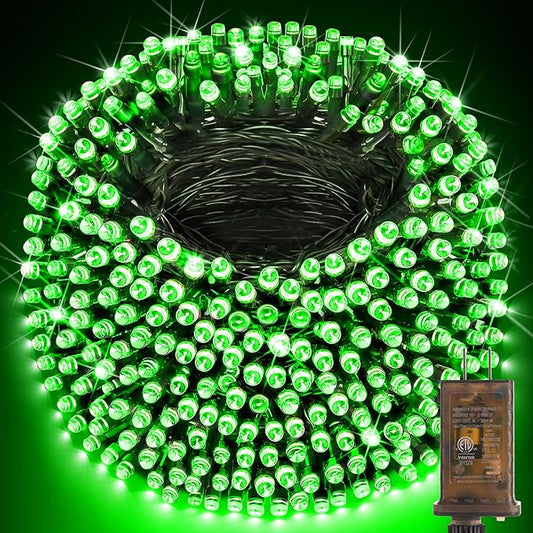 KNONEW 403FT 1000 LED Christmas String Lights Outdoor Green Wire Fairy Light 8 Modes & Timer Plug in Waterproof LED String Lights for Xmas Yard Tree Wedding Party Holiday Decorations(Green)