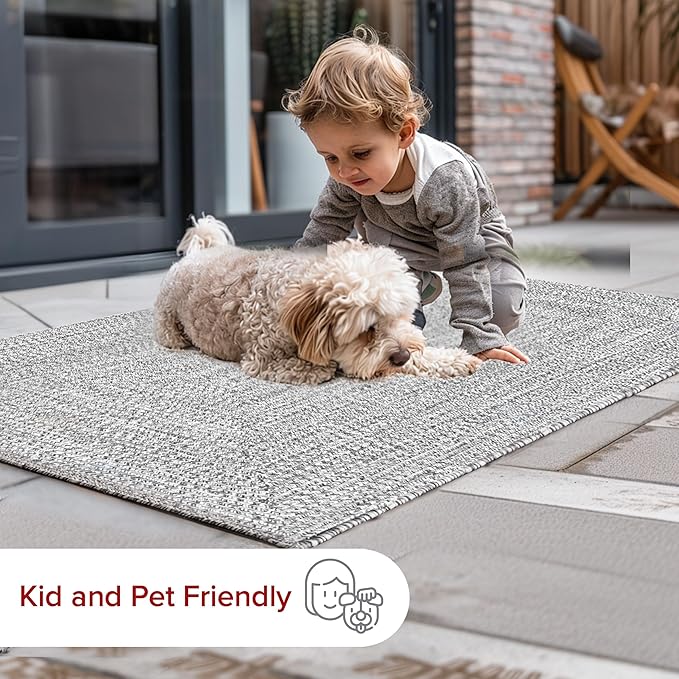 nuLOOM 2' x 10' Solid Hand Braided Indoor/Outdoor Area Rug, Pet-Friendly, High Traffic, Weather Resistant, for Patio, Balcony, Bedroom, Living, Dining Room, Wynn Salt and Pepper