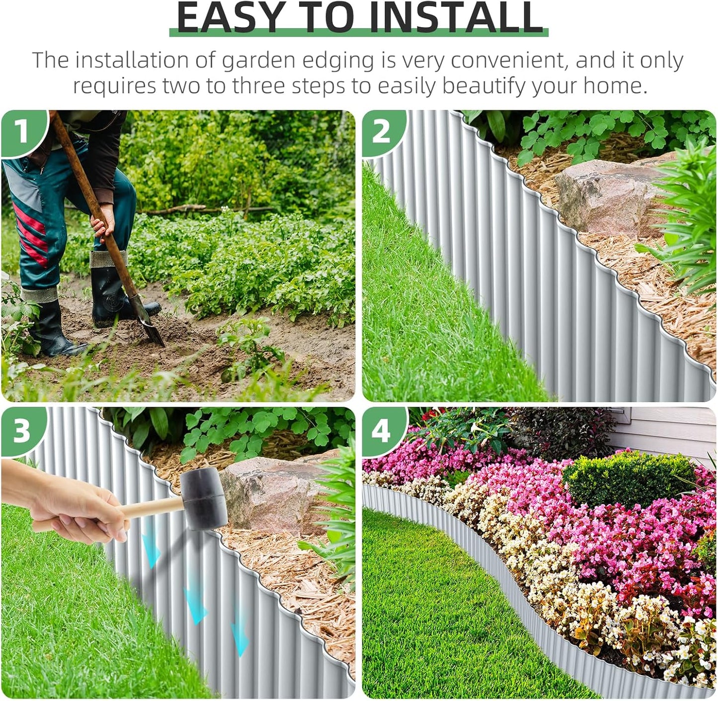 Corrugated Metal Garden Edging, 5''×25Ft Steel Landscape Edging Border, Flower Bed Edging Borders, Metal Lawn Edging for Landscaping, Garden, Pathway, Lawn, Flower Bed, Garden Bed (Silver)