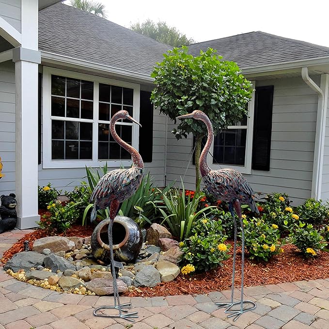 2 Pack Beautiful Heron Outdoor Garden Statue Ornament Realistic Metal Heron Lawn Yard Patio Decorations Art Sculpture Outside Decor Gift for Women Grandma Birthday,48" Tall Brone Heron