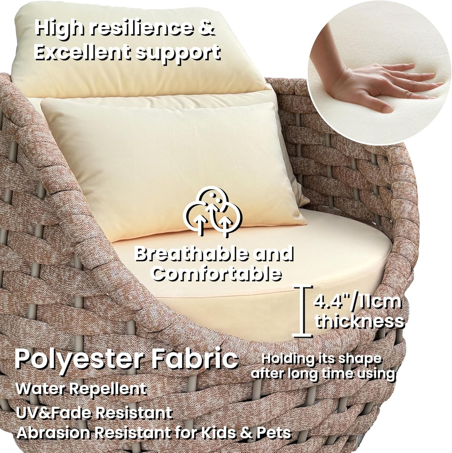 Aluminum Patio Conversation Set: 5 Pieces Deck Furniture Set All Weather - Cushioned Woven Rope Outdoor Sofa Set Assembled - Metal Modern Couch Set for 400 lbs Porch Garden Hotel, Terracotta