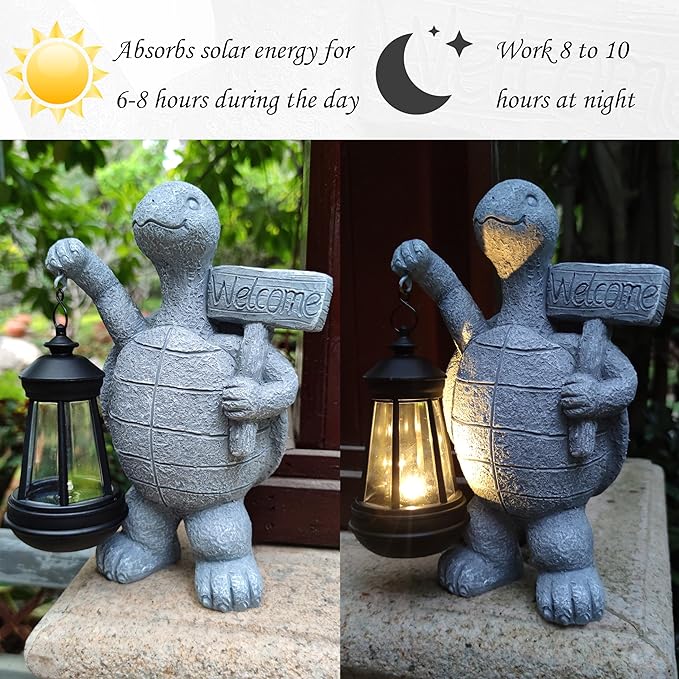 Solar Turtle Garden Outdoor Statues,Resin Turtles Figurine Decorations with Solar Lights Lantern, Outdoor Turtle Art Decor for Lawn,Yard, Unique Housewarming Gift for Garden Home