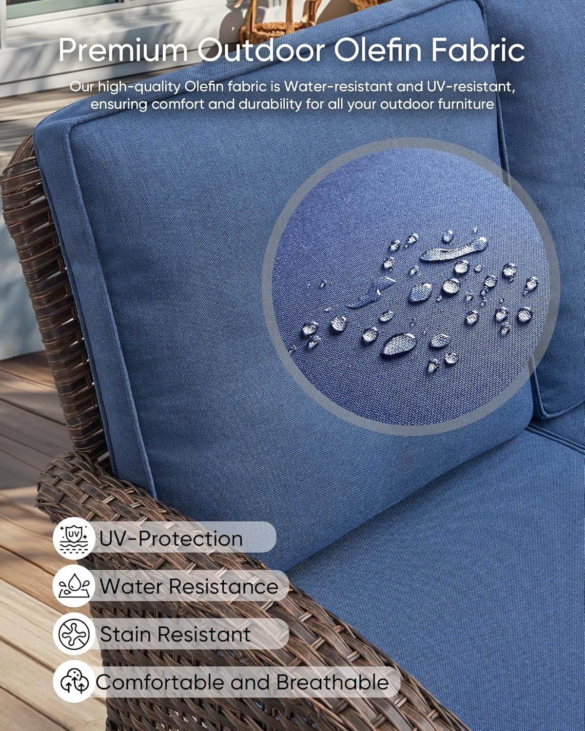 HUMMUH Outdoor Patio Couch-Outdoor Rattan Couch with Thick Cushions Outdoor Sofa for Deck Lawn Porch Balcony Poolside-Brown/Blue