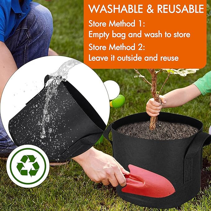 Gardzen 10-Pack 20 Gallon Grow Bags, Aeration Fabric Pots with Handles