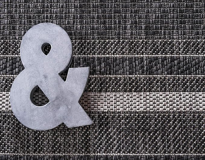 Unique Loom Outdoor Border Collection Area Rug - Soft Border (9' x 12' Rectangle, Black/ Ivory)