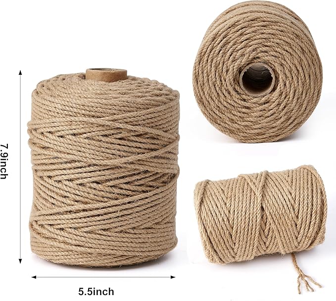 Natural Jute Twine,328 Feet 1/4 inch Hemp Twine Rope for Gift Wrapping Craft Plant Garden Christmas Handmade Arts Decoration Packing String Home Decor