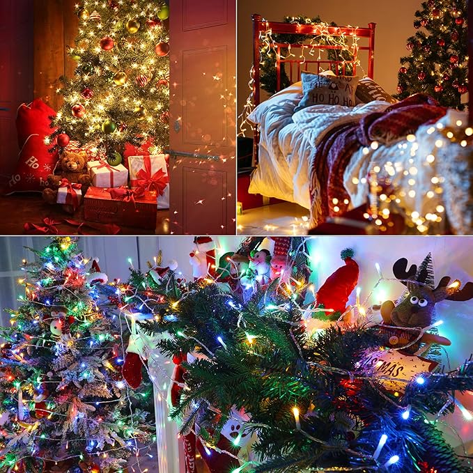 Color Changing Christmas Lights, 75ft 200 LED Warm White & Multicolor Christmas String Lights with Remote, 11 Modes Christmas Twinkle Lights for Christmas Party, Garden, Holiday, Xmas Tree Decorations