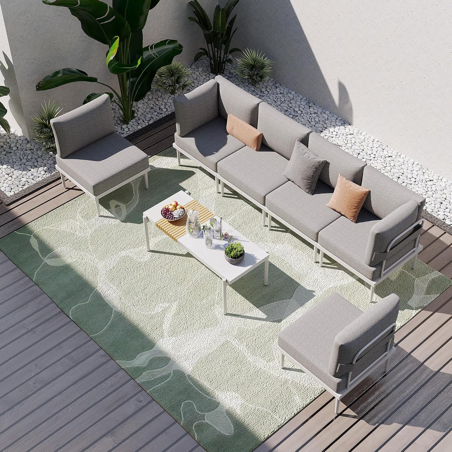 Sundale Outdoor 7 Pieces Metal Patio Furniture Set, Outdoor Sectional Sofa w/6 Inch Olefin Cushion and Coffee Table, Modern Outdoor Conversation Sets