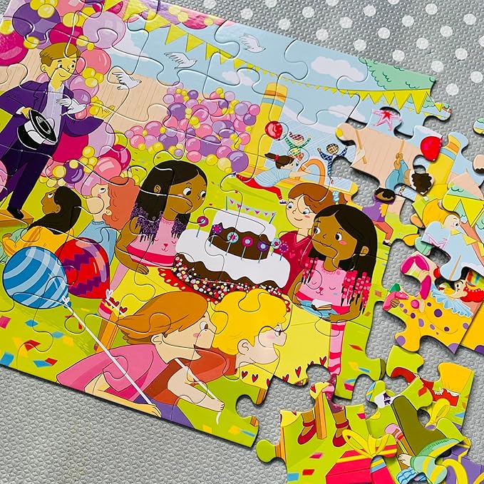 Upbounders® Birthday Balloons 48 Piece Jumbo Puzzle for Kids | Floor Puzzles for Ages 4-8 | Kids Party Puzzle with Pinata & Black Brown Children at Play | Multicultural & Eco-Friendly