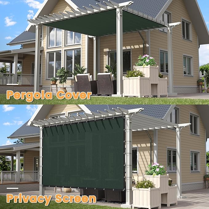 VICLLAX Shade Fabric Sun Shade Cloth with Every 2 FT Grommets for Patio Garden Pergola Cover Canopy 5x21 FT, Dark Green