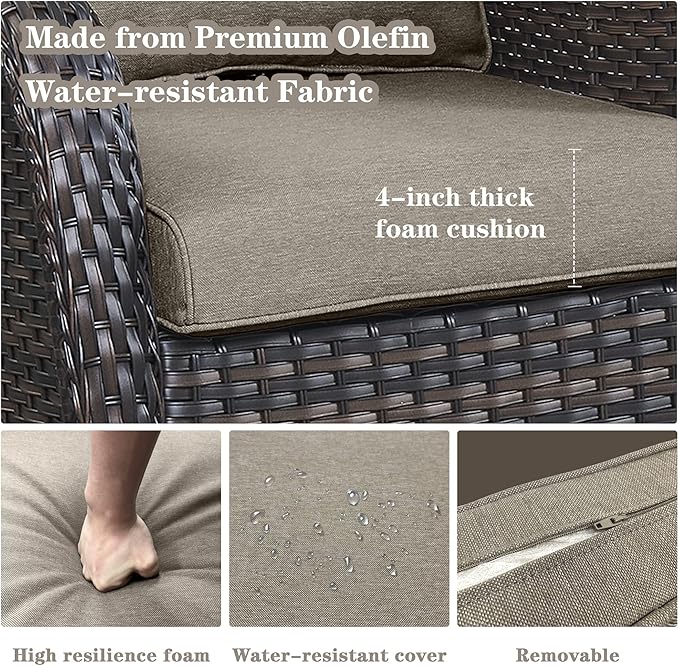 Outdoor Patio Furniture Set - 7 Piece Brown Wicker Conversation Patio Furniture Set All Weather Swivel Chairs with Ottoman and Loveseat Glider Chair for Deck Balcony Backyard