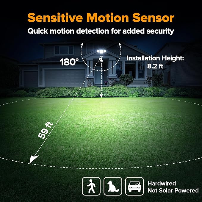 LUTEC 84W 9500LM LED Security Light Motion Sensor Outdoor Lights with Night Light, 4 Head LED Flood Lights Outdoor 5000K Daylight, IP65 Waterproof, Motion Detected Lights for Outside (Black)