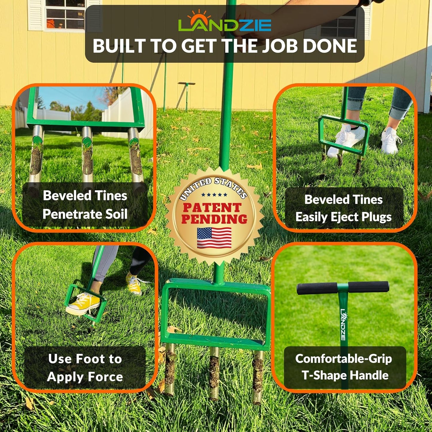 Landzie Hollow Tine Lawn Aerator Tool - 42 Inch Core Aerator and Grass Aeration Tool Lawn Tools - Stainless Steel Manual Lawn Aerator Plug Aerator and Aerator Lawn Tool for Soil Compaction Yard Tools