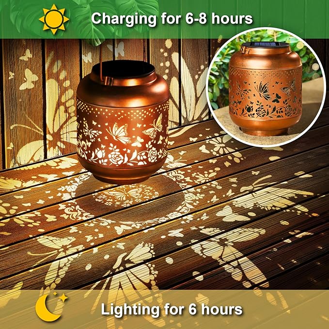 Gifts for Mothers Day Women Mom Grandma Solar Lantern Outdoor Waterproof Butterfly Garden Decor Hanging Solar Lights Yard Decorations Outdoor, Birthday Gifts for Mom, Backyard, Patio, Porch