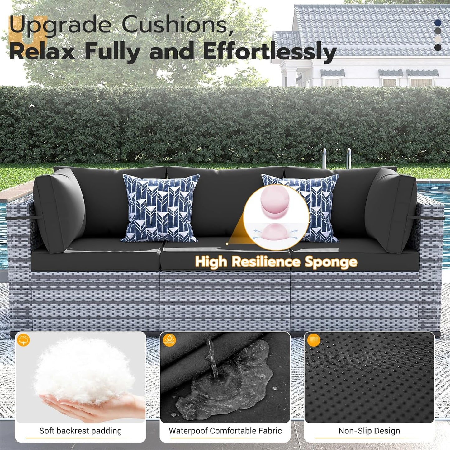 UDPATIO 5 Piece Patio Furniture Set, Outdoor Sectional Modular Sofa with 4'' Thickened Cushions, Wicker Outdoor Furniture Conversation Sets with Waterproof Cover for Backyard Deck(Grey/Black)