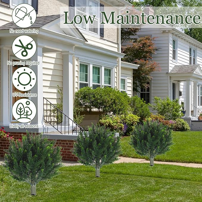 Yunlly 4 Pcs Artificial Cedar Topiary Ball Fake Tree 18" Bush Front Porch Decor Artificial Shrubs for Outdoors Faux Cypress with Ground Spike, Evergreen Plants for Indoor Garden Patio, UV Resistance