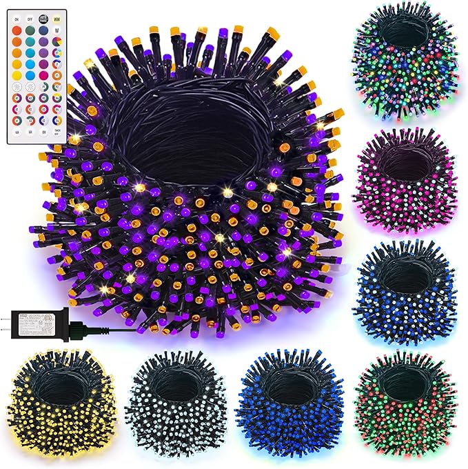 LitHome 164ft 500Led Color Changing String Lights with Remote,35 Colors RGB Christmas Lights with Timer,Dimmable Halloween String Light Outdoor Plug in,Xmas Tree Light Indoor for Fall Party Decor