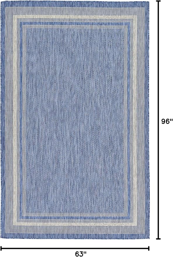 Unique Loom Outdoor Border Collection Area Rug - Soft Border (5' 3" x 8' Rectangle Blue/Ivory)