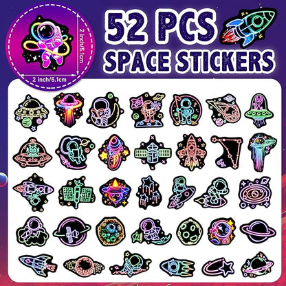 52 Pcs Neon Astronaut Stickers for Kids Glow in The Dark, Waterproof Space Sticker for Water Bottle, Vinyl Laptop Decals for Teens Girls Boys, Students Adults Sticker Pack