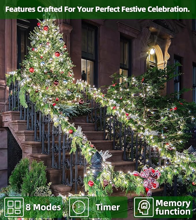 750 LED Outdoor Christmas Lights Decorations, 246ft Green Wire LED Christmas String Lights with Timer Memory, Twinkle Lighs for Indoor Outdoor Xmas Party Christmas Tree Wedding Garden Patio Cool White