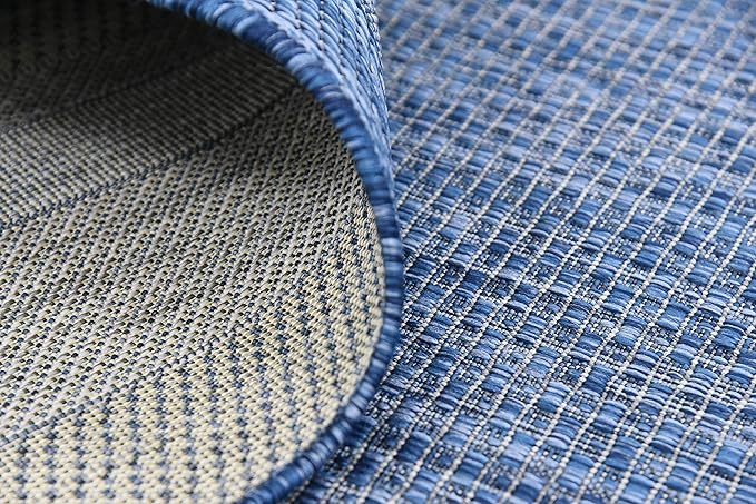 Unique Loom Outdoor Border Collection Area Rug - Soft Border (8' x 11' 4" Rectangle, Blue/ Ivory)