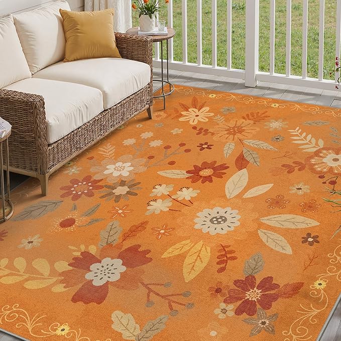 GENIMO Indoor Outdoor Area Rug 8' X 10' Waterproof, Washable Door Mat Non Shedding, Easy Cleaning Floral Outdoor Carpet for Patio, Entryway, Porch, Bathroom, Living Room, Bedroom, Backyard