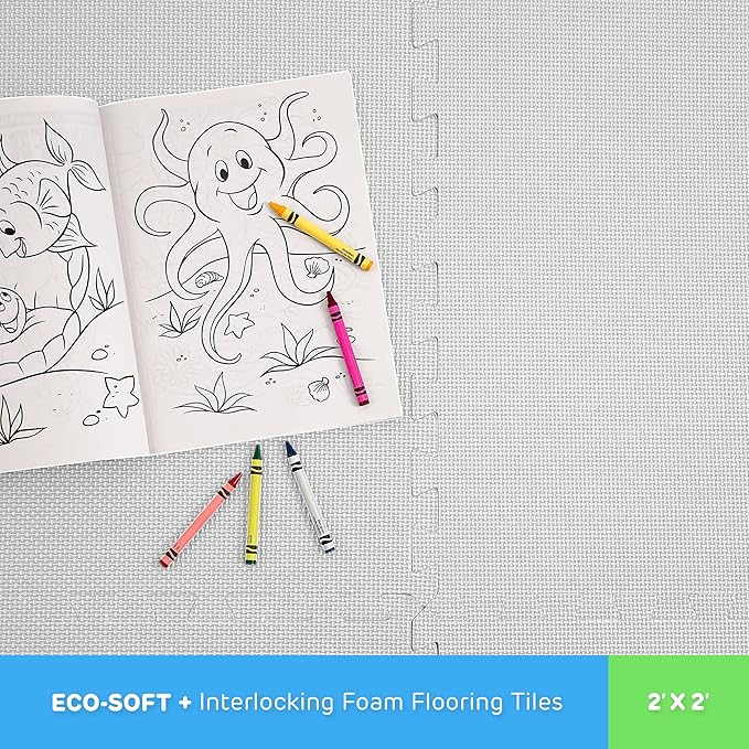 FlooringInc's 1/2" Soft Non-Toxic Baby Play Mat, Toddler Playmat, Colorful Puzzle PlayMat, Floor Mats for Kids & Babies, EVA Foam Interlocking Tiles for Nursery & Playroom | White, 50 Tiles, 200 Sq/Ft