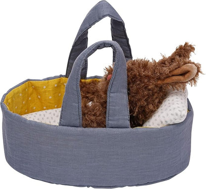 Manhattan Toy Moppettes Beau Bunny Stuffed Animal Nurturing Playset with Bunny Plush Toy, Fabric Bassinet, Blanket & Pillow