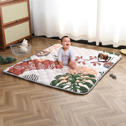 Baby Play Mat 50x50 Inch, Thickened Soft Floor Mat for Playpen, Machine Washable Foam Crawling Mat with Non-Slip Bottom for Babies and Toddlers, Foldable Padded Playmat