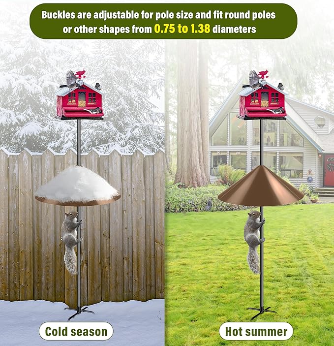 Squirrel Baffle for Bird Feeder Pole, 19-Inch Outdoor Bird Feeder Guard, Squirrel-Proof Birdhouse Baffles, Shepherd's Hook for Outside(Brown)