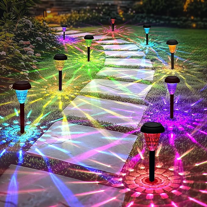 Garden Decor Solar Lights Outdoor Waterproof Outdoor Decor Solar Pathway Lights Color Changing Light for Patio Driveway Walkway Yard Backyard Lawn Landscape Decor (16 Pack)