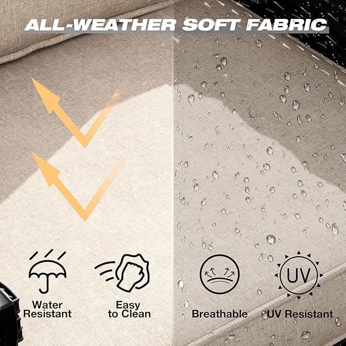 Joyside Wicker Patio Furniture Sets, 4 Pieces Upgraded Large Size Outdoor Furniture with Swivel Rocking Patio Chairs and Outdoor Ottoman, Thick Cushions, Wide Armrest