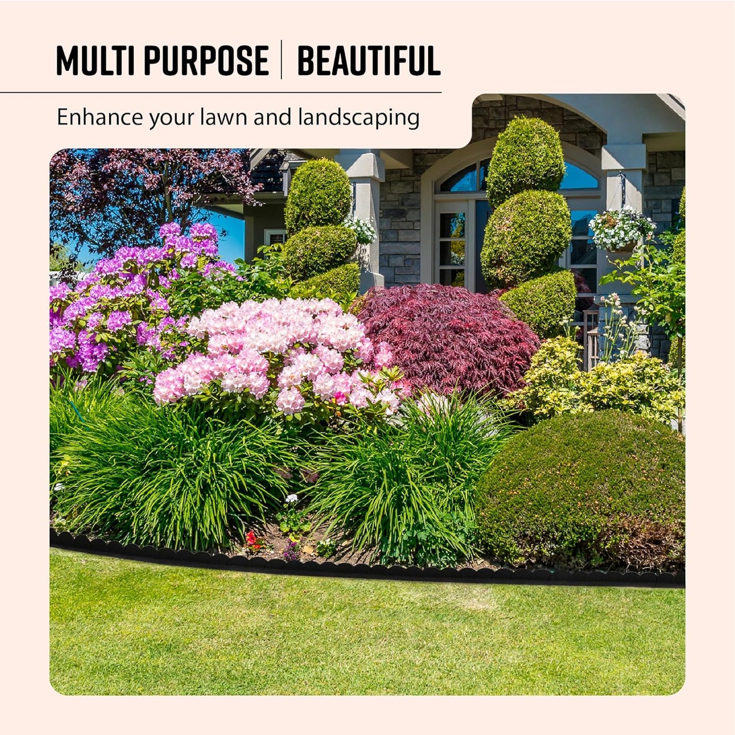 Playsafer L Shaped Flexible Rubber Scalloped Edger for Lawns Landscaping and Playground | Easy No Dig Installation| 4' Long (6, Black)