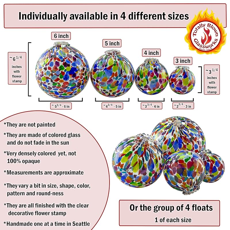 Pond Float. Handmade Blown Glass, Garden Gazing Ball, Table Centerpiece, Assorted sizes available. Home and Patio Decor. Artist Dehanna Jones. Seattle, WA. (White Rainbow MM)