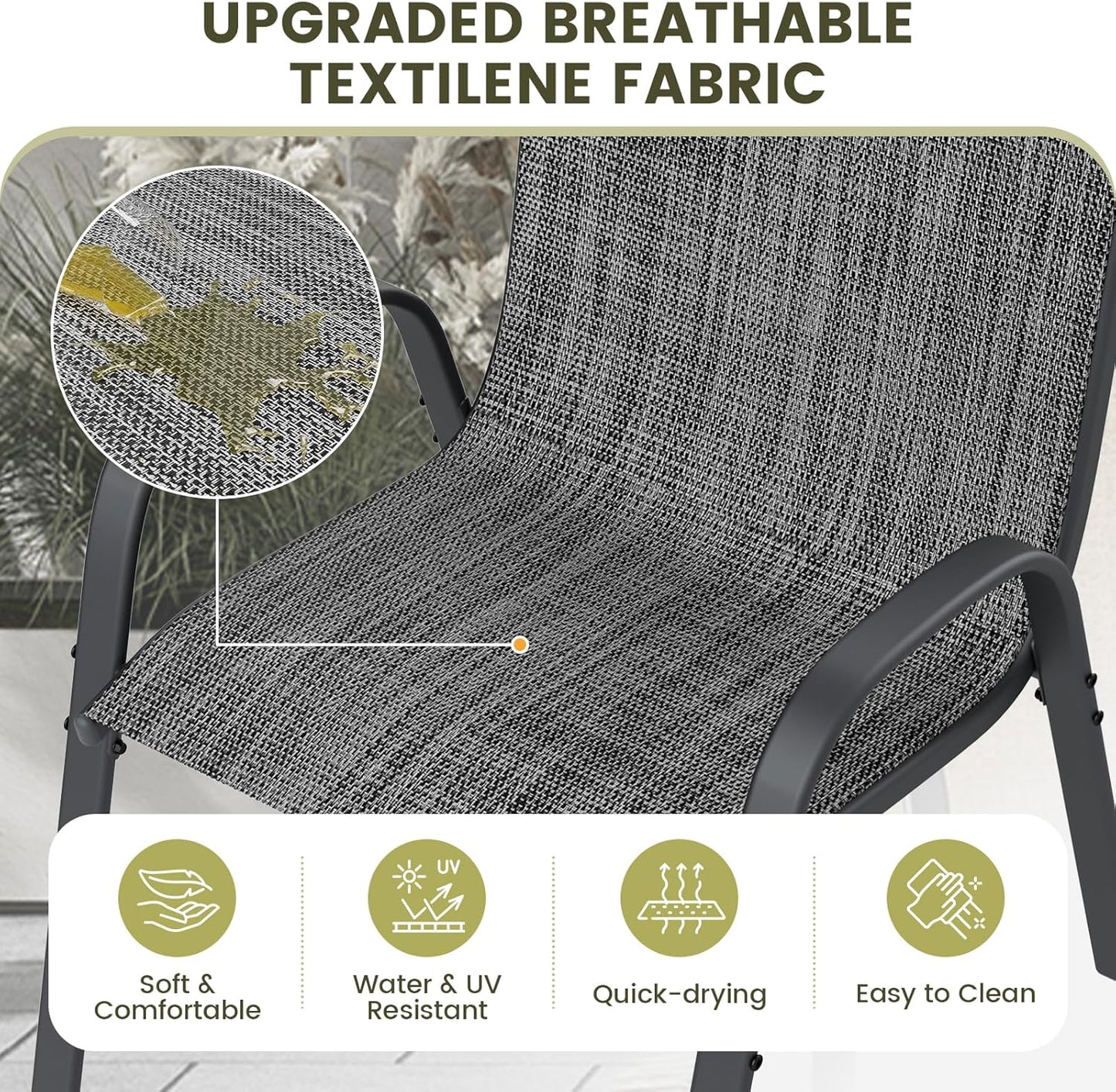 UDPATIO Patio Chairs Set of 6, Stackable Outdoor Dining Chairs with High Back, Breathable Textilene Fabric Outdoor Chair All Weather, 350LBS Capacity for Garden, Backyard (Dark Grey)