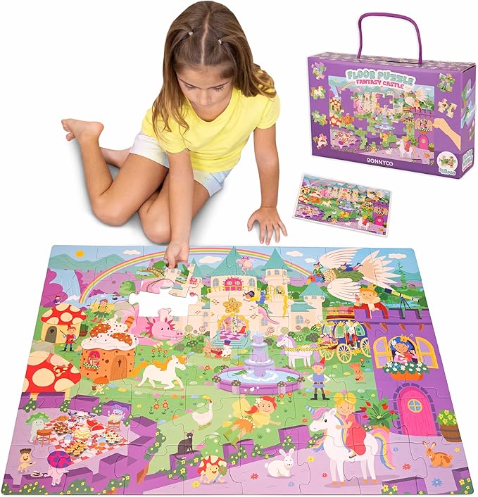 BONNYCO Giant Floor Puzzles for Kids of Fantasy Castle with 48 Large Pieces. Jumbo Puzzle 36.2 x 24.4 in, Gifts for Girls and Boys, Educational Kids Toys Ages 2-8
