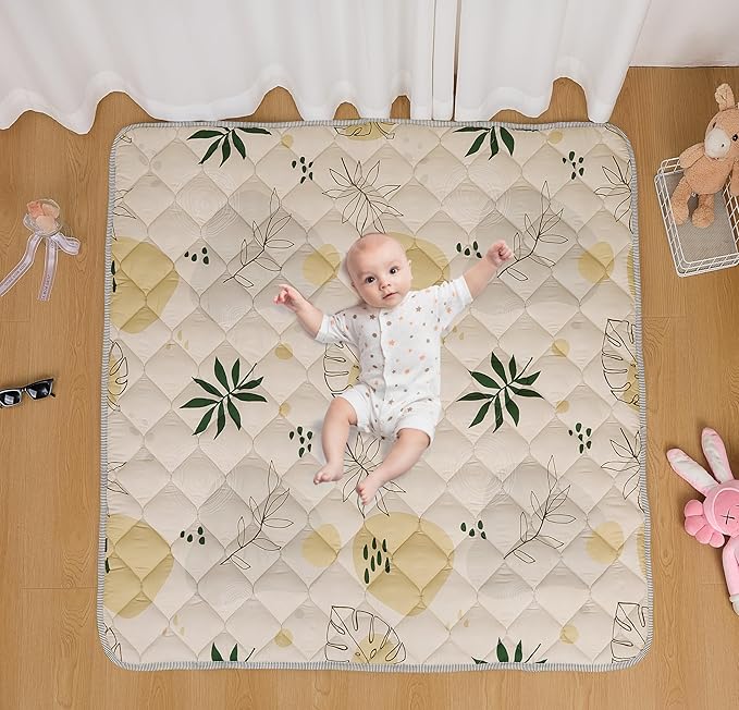 Baby Play Mat 50x50 Inch, Thickened Soft Floor Mat for Playpen, Machine Washable Foam Crawling Mat with Non-Slip Bottom for Babies and Toddlers, Foldable Padded Playmat Boho Terra