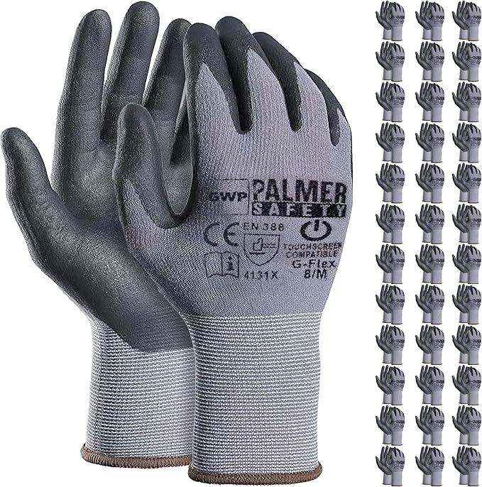ATERET Work Gloves 12 Pairs Micro-Foam Nitrile Coated Safety Gloves, Seamless Knit Nylon Gloves Home Improvement General Use