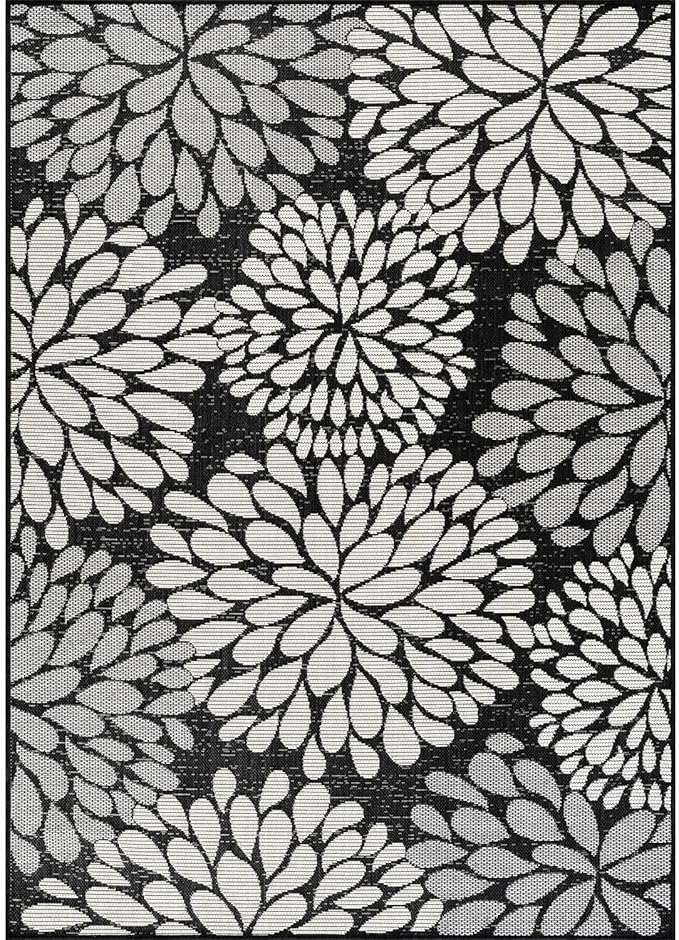 Beverly Rug Outdoor Rug 9x12 Modern Exotic Tropical Leaf Area Rugs for Indoor and Outdoor Patio Deck Porch Garden Water Resistant Washable Outside Carpet (9 x 12 Dark Gray)