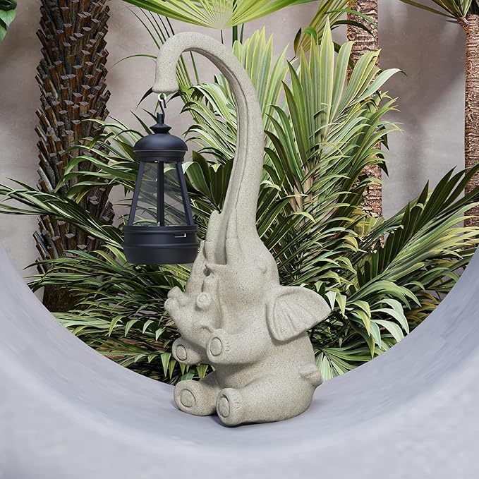 Solar Powered Outdoor Figurine Lights, 10 Inch Waterproof Animal Elephant Statue Light, Suitable for Decorations for Patio, Balcony, Lawn, Courtyard, Etc.(Chest)