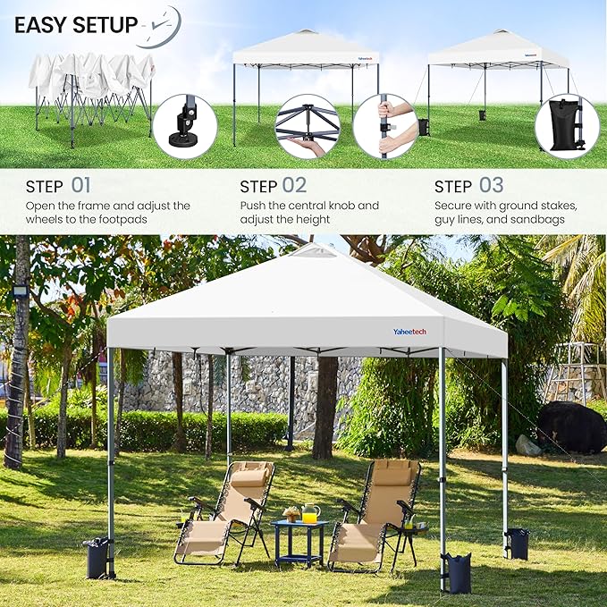 Yaheetech 12x12 Pop-up Canopy Tent w/ 2 Integrated Wheels for Mobility, Waterpoof & Heavy Duty, Instant Sun Shelter with Carry Bag, Weight Bags for Outdoor Camping Beach Patio Parties, White