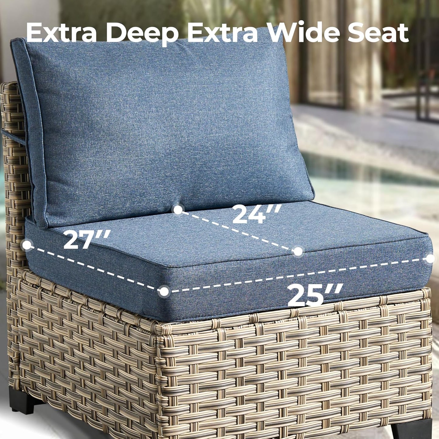 HOOOWOOO Outdoor Sectional Patio Furniture Set with Fire Pit Table,9 Pieces Wicker Conversation Sets,Extra Deep Out Door Sofa Outside Furniture Couch Swivel Chairs Ottoman,Denim Blue