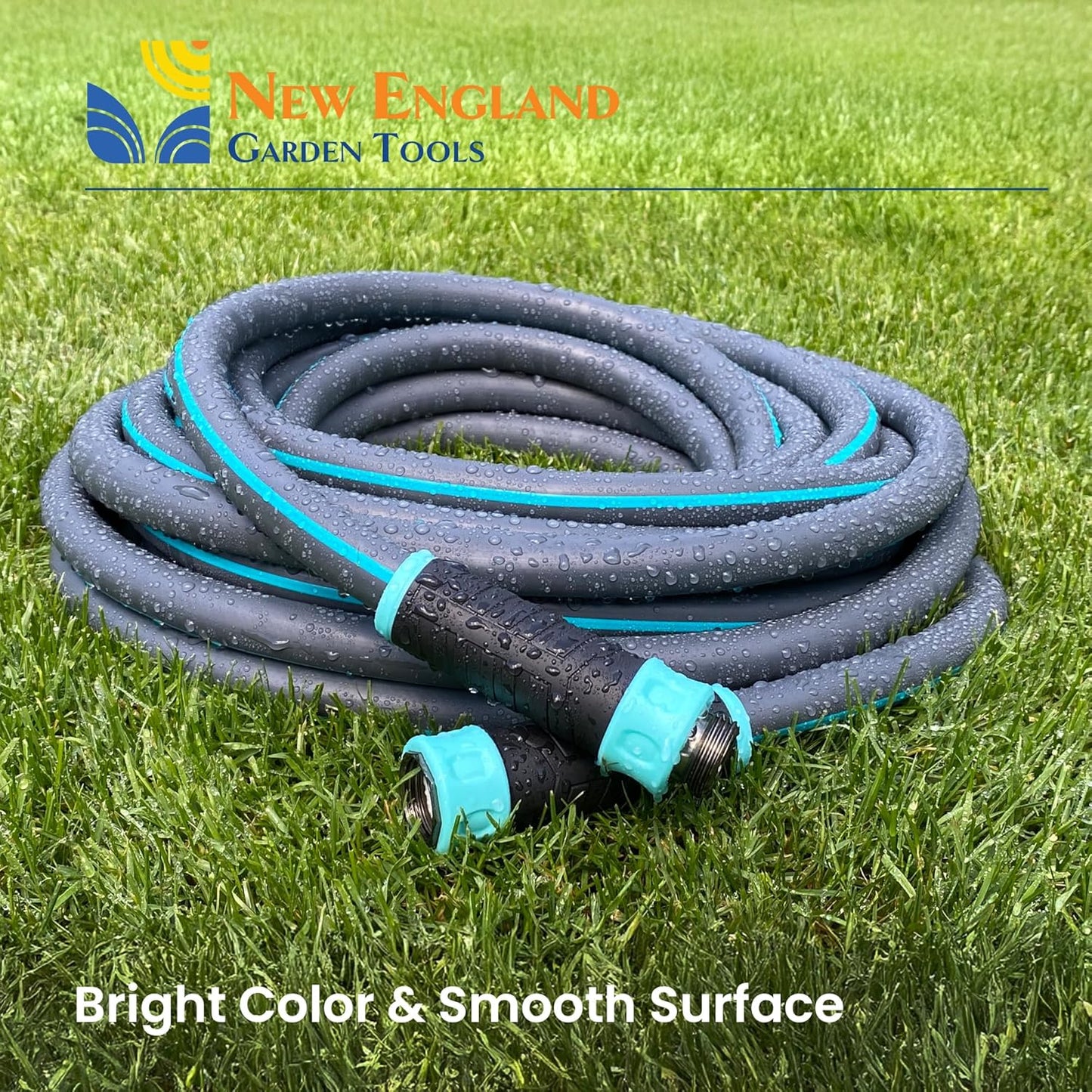 Hybrid Garden Water Hose 75 ft x 5/8”, Durable Heavy Duty Material, Kink-Free with Swivel Grips and Anodized Couplings, 700006 by New England Garden Tools